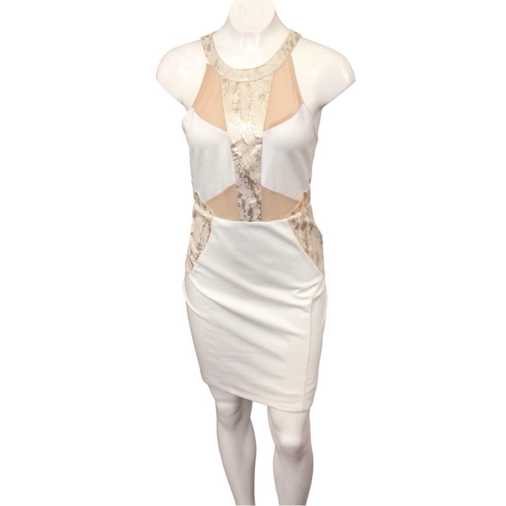 Astr White and Beige Midi Dress size Medium